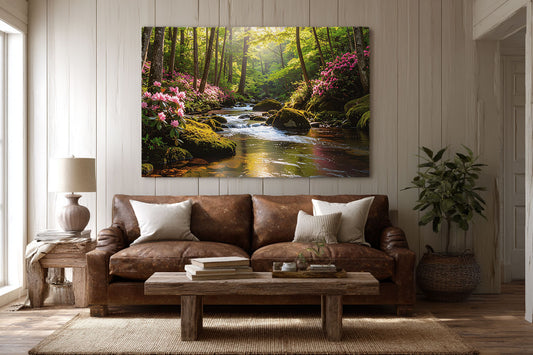 Rhododendron Stream – Blue Ridge Forest Canvas Art Print - Canvas
