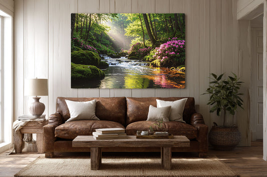 Sunlit Stream – Blue Ridge Forest Canvas Art Print - Canvas